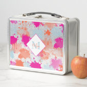 Lunch Box Bleu rose orange Abstrait Peinture (En situation)