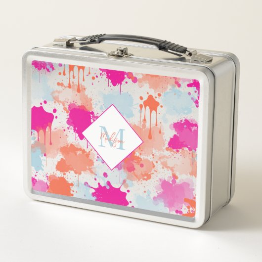 Lunch Box Bleu rose orange Abstrait Peinture (Devant)