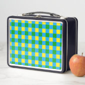 Lunch Box Bleu Vert Jaune Chèque Plaid Design Motif (En situation)