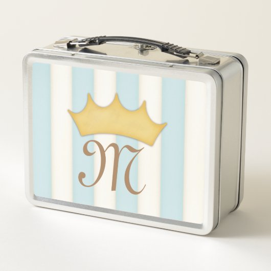 Lunch Box Bleu Victorien Stripes Crowé Monogramme Princesse (Dos)