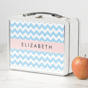 Lunch Box Bleu Zigzag, Bleu Chevron, Vague Motif, Votre Nom
