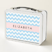 Lunch Box Bleu Zigzag, Bleu Chevron, Vague Motif, Votre Nom (Dos)