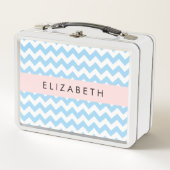 Lunch Box Bleu Zigzag, Bleu Chevron, Vague Motif, Votre Nom (Devant)