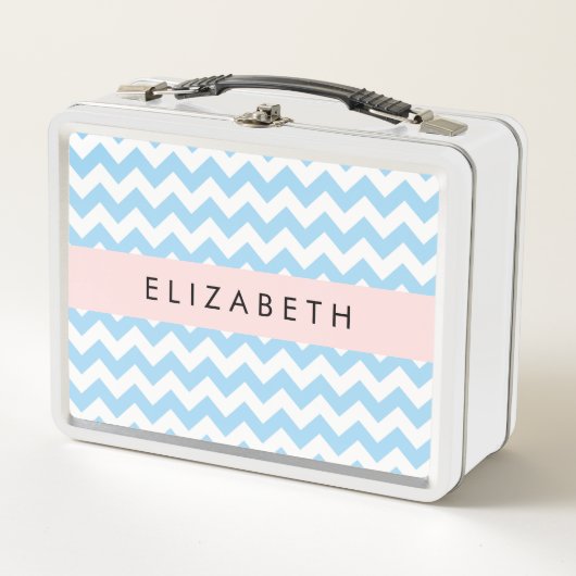 Lunch Box Bleu Zigzag, Bleu Chevron, Vague Motif, Votre Nom (Devant)