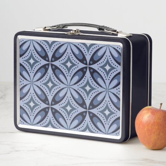 Lunch Box Blue Geometric Pattern Retro Style (En situation)