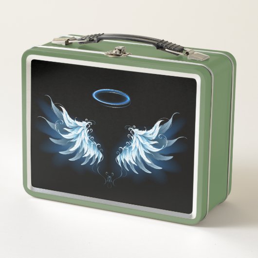 Lunch Box Blue Glowing Angel Wings on black background (Devant)