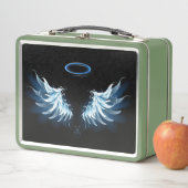 Lunch Box Blue Glowing Angel Wings on black background (En situation)