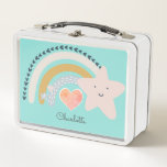 Lunch Box Boho personnalisé Rainbow Pink Heart Métal Déjeune<br><div class="desc">Boho aquarelle moderne pastel arc-en-ciel boîte à déjeuner,  avec un petit coeur et des étoiles roses,  et le nom de votre enfant.</div>