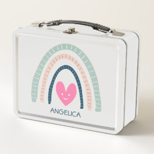Lunch Box Boho Rayé Arc-en-ciel avec Cœur Rose