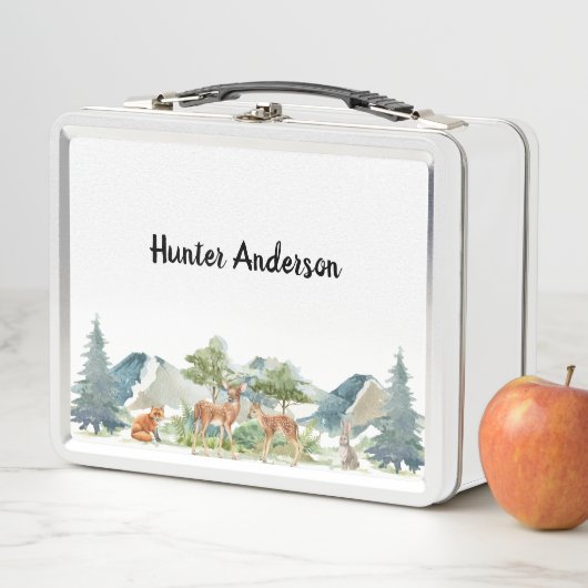 Lunch Box Bois animaux de la forêt cerfs mignon nom (En situation)