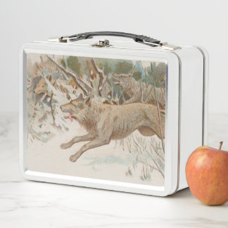 Lunch Box Boîte à déjeuner en métal Wolf Vintage