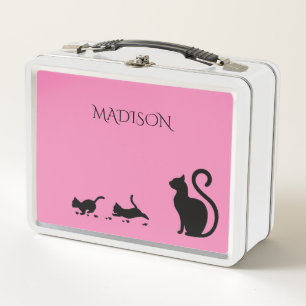 Lunch Box Boîte à lunch en métal chat/chaton en rose/nom per