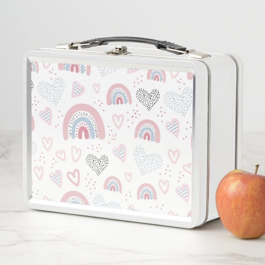 Lunch Box Boîte à lunch en métal Coeurs et arcs-en-ciel (En situation)