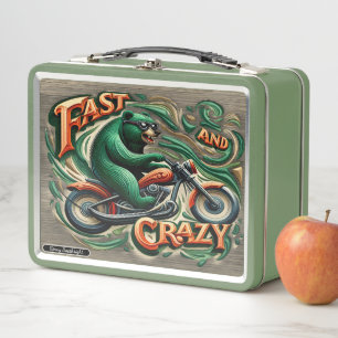 Lunch Box Bold Bear roule sur une moto avec l'air