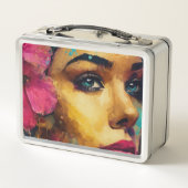 Lunch Box Bold Pink Hibiscus et femme Portrait Abstrait (Dos)
