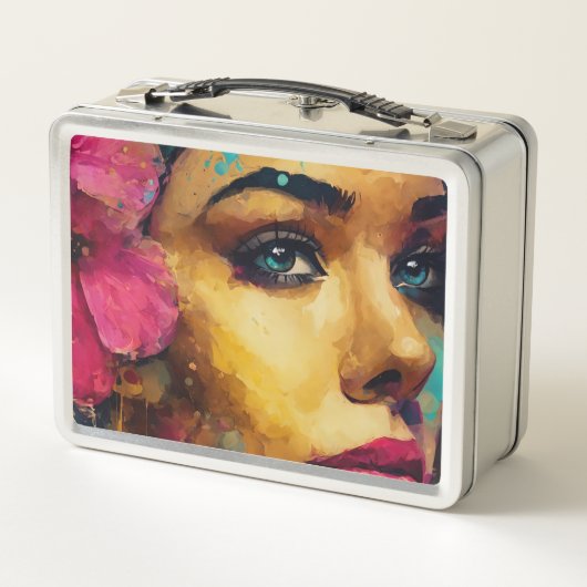 Lunch Box Bold Pink Hibiscus et femme Portrait Abstrait (Dos)