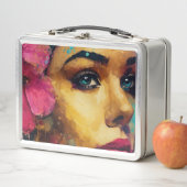 Lunch Box Bold Pink Hibiscus et femme Portrait Abstrait (En situation)