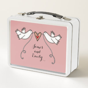 Lunch Box Bouche-repas en métal Mariage Doves blanches perso