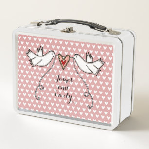 Lunch Box Bouche-repas en métal Mariage Doves blanches perso