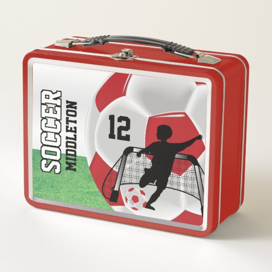 Lunch Box Boule de soccer rouge foncé et blanc ⚽ (Devant)