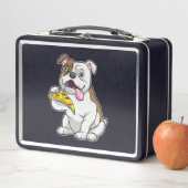 Lunch Box Bouledogue avec un morceau de pizza (En situation)