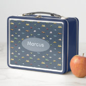 Lunch Box Boys Cute Transport Voiture Motif monogramme Enfan (En situation)