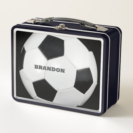 Lunch Box Boys Soccer Ball Black Stylish Custom Name Kids (Devant)