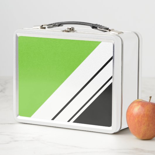 Lunch Box Bright Lime Black White Diagonal Racing Stripes (En situation)
