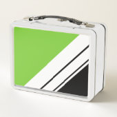 Lunch Box Bright Lime Black White Diagonal Racing Stripes (Dos)