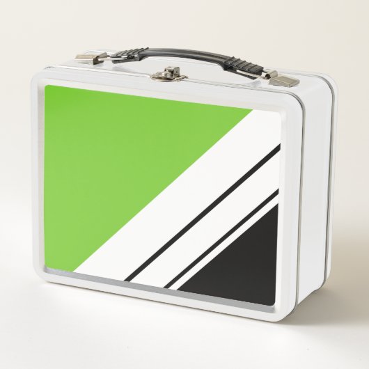 Lunch Box Bright Lime Black White Diagonal Racing Stripes (Devant)