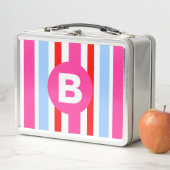 Lunch Box Bright Pink and Blue Candy Stripes Monogram (En situation)