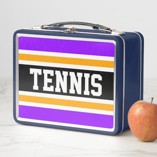 Lunch Box Bright violet noir blanc jaune TENNIS rayures (En situation)