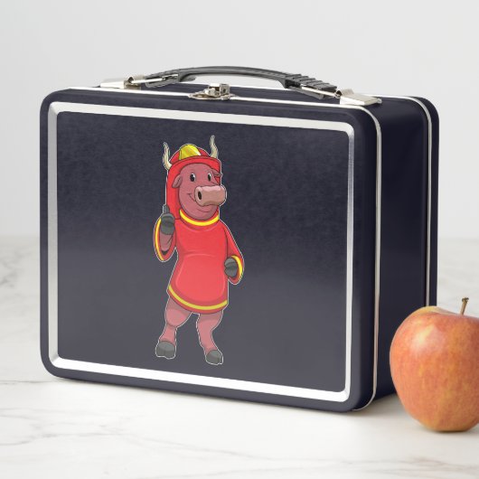 Lunch Box Bull en tant que pompier avec casque (En situation)