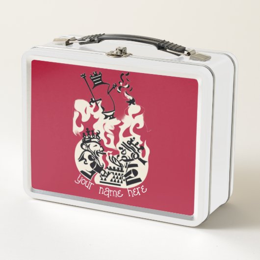 Lunch Box Burgandy Chess Club King vs King Personalised (Devant)
