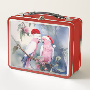 Lunch Box Cacatoès roses chapeau de Père Noël Joyeux Noël