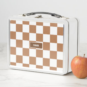 Lunch Box Camel de Cognac Neutre À damiers personnalisé