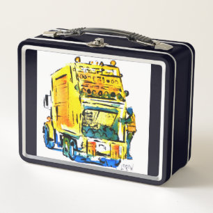 Lunch Box Camion à ordures jaune / Artiste Larry Lerew