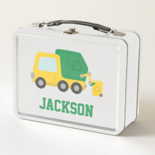 Lunch Box Camion à ordures vert jaune personnalisé pour enfa