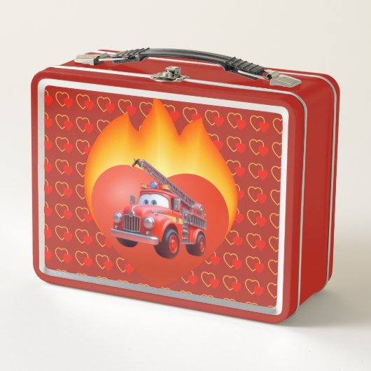 Lunch Box Camion de pompiers mignon pour la Saint-Valentin (Devant)