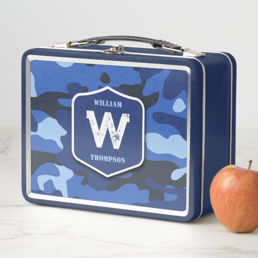 Lunch Box Camouflage Bleu Camo Motif de l'armée Monogramme G (En situation)