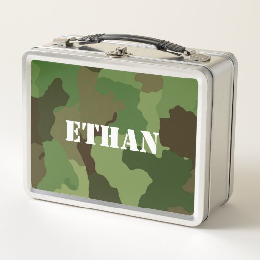 Lunch Box Camouflage Brown vert de style militaire Nom blanc (Devant)