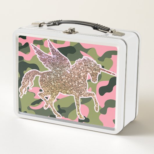 Lunch Box Camouflage rose vert & Parties scintillant or Unic (Devant)