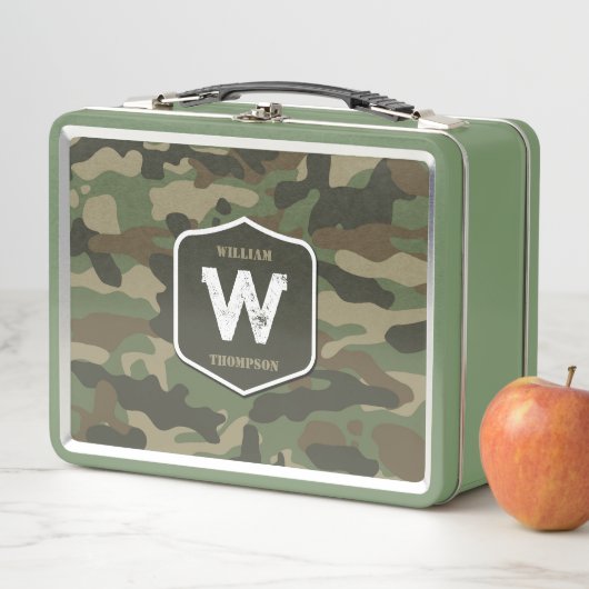 Lunch Box Camouflage vert Camo Motif de l'armée Monogramme (En situation)