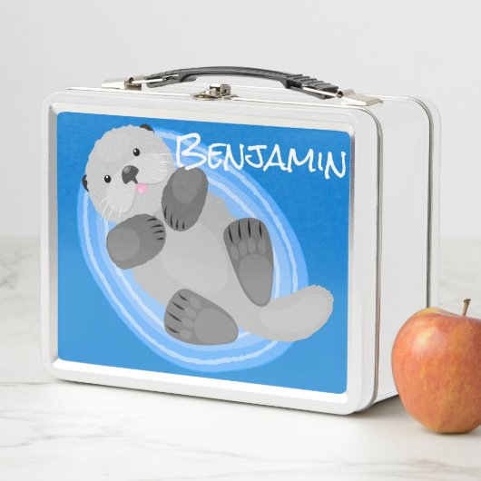 Lunch Box Caricature bleu loutre de mer joyeux (En situation)