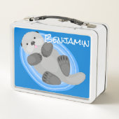 Lunch Box Caricature bleu loutre de mer joyeux (Dos)