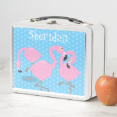 Lunch Box Caricature bleu trio flamand rose mou (En situation)