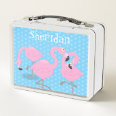 Lunch Box Caricature bleu trio flamand rose mou (Dos)