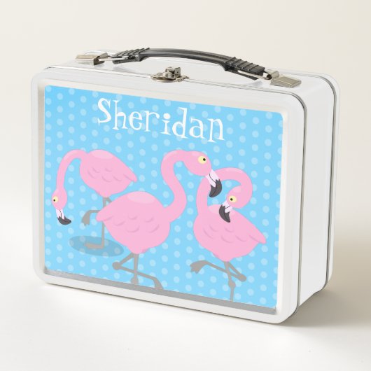 Lunch Box Caricature bleu trio flamand rose mou (Devant)