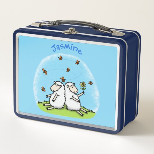 Lunch Box Caricature de moutons mignons amis et papillons (Devant)