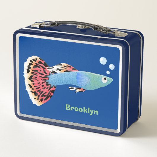 Lunch Box Caricature de poisson tropical guppy très chic (Dos)